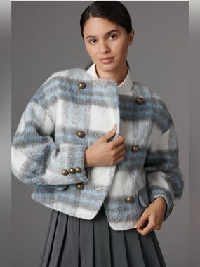 Anthropologie Maeve Plaid Wool Blend Jacket